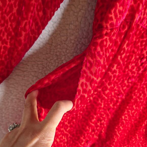 KOOPLES SZ2 NWT burnout Velvet texture Red Leopard V neck Buttondown sexy dress - Picture 11 of 16